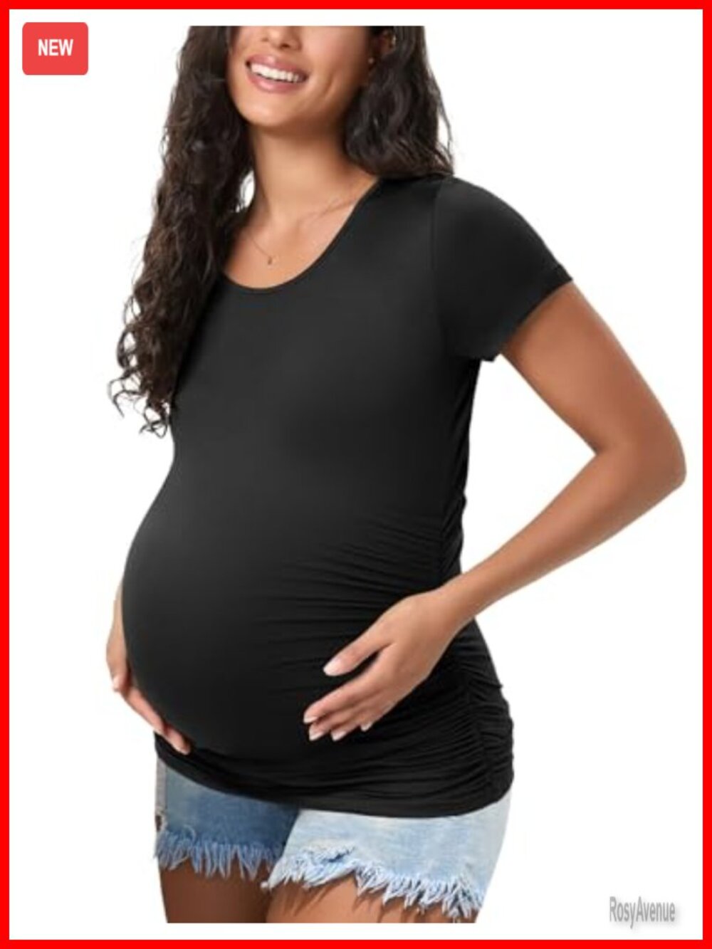 Maternity Short Sleeve T-Shirt Ruched Sides Pregnancy Tee